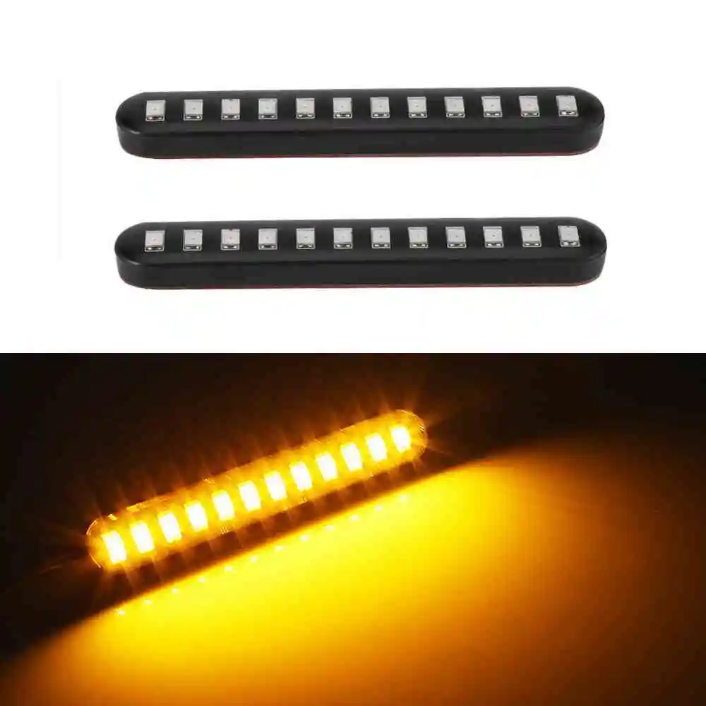 Universal 2Pcs Sequential Water Flowing 12 LED Mini Strips Motorcycle Car Strips Led Turn Signal flasher Lights Amber marke lamp