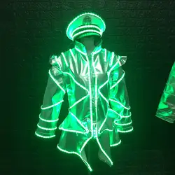 M22 Для мужчин робот костюм RGB красочные костюм со светодиодами бар наряд Танцы куртка светящееся пальто Светящиеся одежда dj выступлений