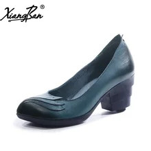 Xiangban sheepskin high heels font b women b font pumps pointed toe thick heel elegant ladies