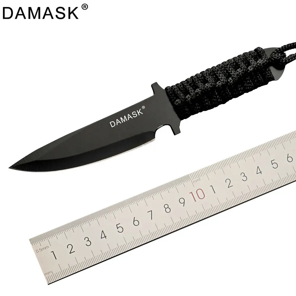 

Damask Black Outdoor Survival Straight Knife Military Fixed Blade Stainless Steel Knife Ultra Sharp Blade Jungle Adventure Tools
