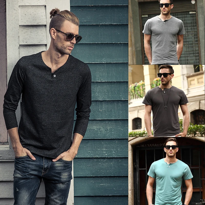Henley T Shirt Button Placket Slim Fit 