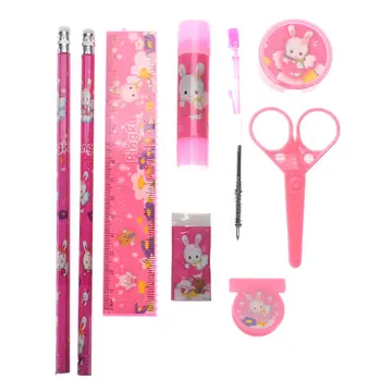 

cheap Cartoon Kawaii notebook Pencil Ruler Eraser Sharpener 9 In 1 Stationery Set For Boy Girls Kids Gift School prizes