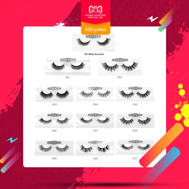

HeyMe 3D Mink False Eyelashes Facebook Hot Sale Real Mink Natural 3D Hand Made Lash Make Up Extension Volume 3D Mink Eyelashes