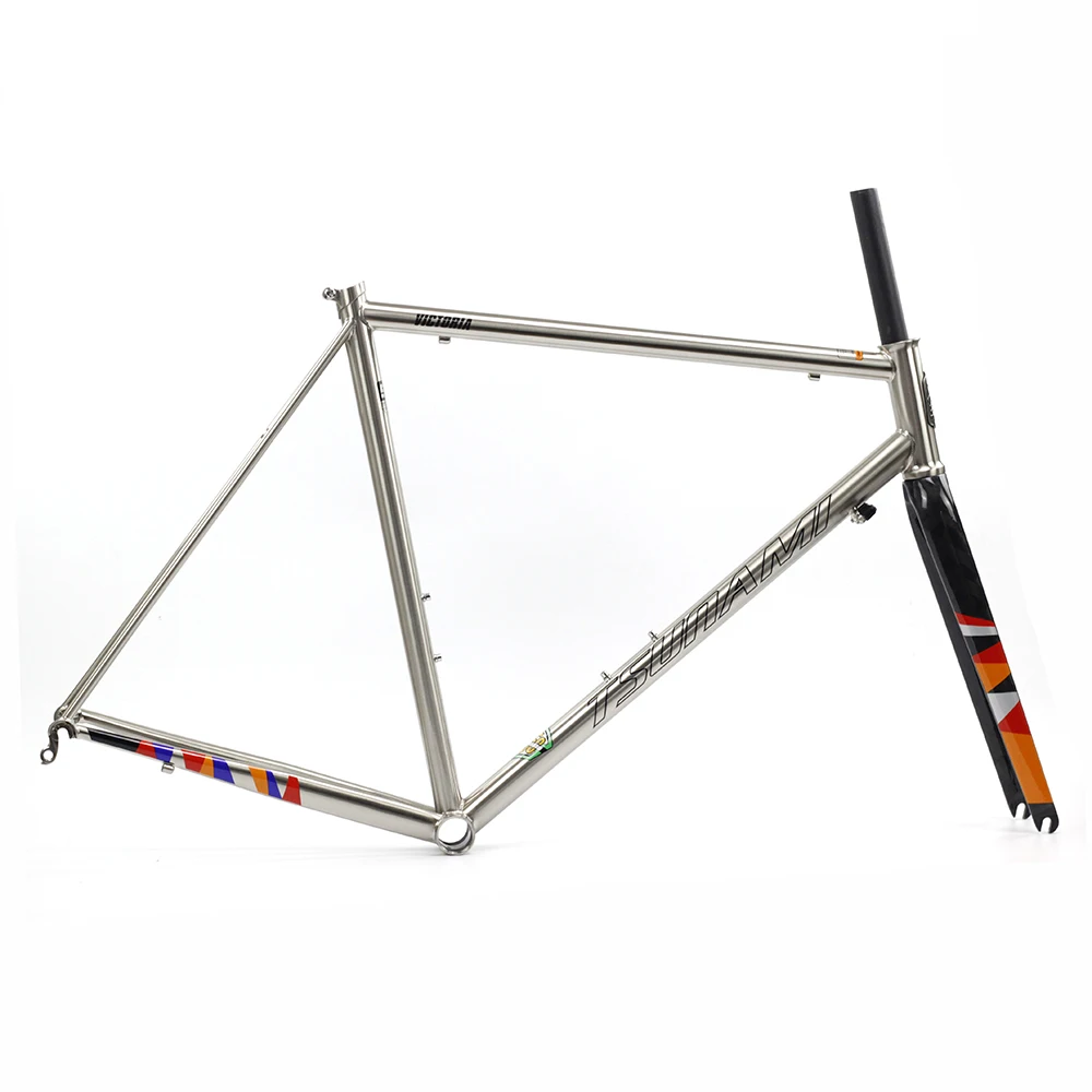 Cheap TSUNAMI Chrome Frame Carbon Fork  Heat Treatment Steel Road Bike 700C Classic CR-MO Frameset Caliper Brake Silver or Chameleon 2