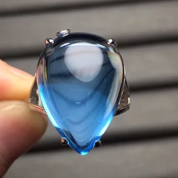 

Fine Jewelry Customize Size Real 18K Rose Gold AU750 Jewellery 100% Natural Blue Topaz Gemstone Love Rings for Female water drop