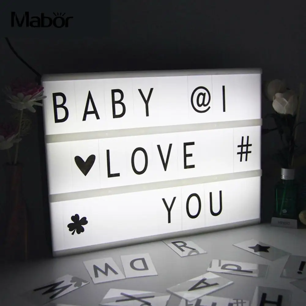 

1 Set Cinematic Lamp Box Message Board 90 Letters DIY Party Cinematic Light BoxLED Letter Symbol Home Party Wedding Lamp Decor