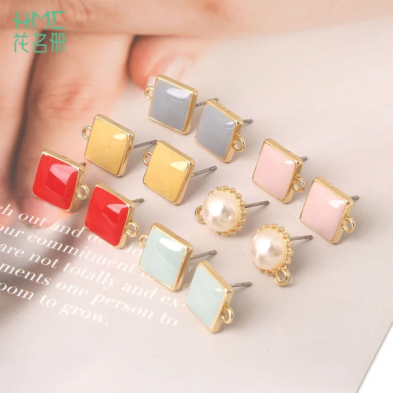 Сплав квадратный 10 мм подвесное отверстие Приблизительно 1 мм эмалевая пуссета застежки для сережек для DIY Изготовление сережек