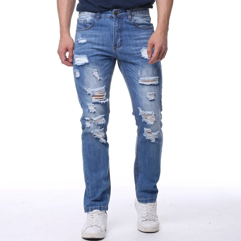 MORUANCLE Модные мужские Марка NEW Fashion Hi Street разрушенные джинсовые штаны Прямые рваные джинсовые брюки для мужчин промывают синий плюс размер 28-42