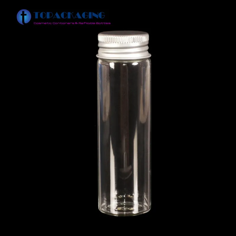 50ML*100 Glass Wishing Bottle Empty Liquid Cosmetic Container Clear Aluminum Screw Cap Sample Perfume Refillable Vial 30*100mm