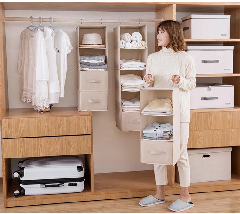 Hanging Drawer Design Cotton Line+Steel Storage Bag Durable Washable Hanging Organizer For Shirt Underwear 1pcs Wardrobe Storage