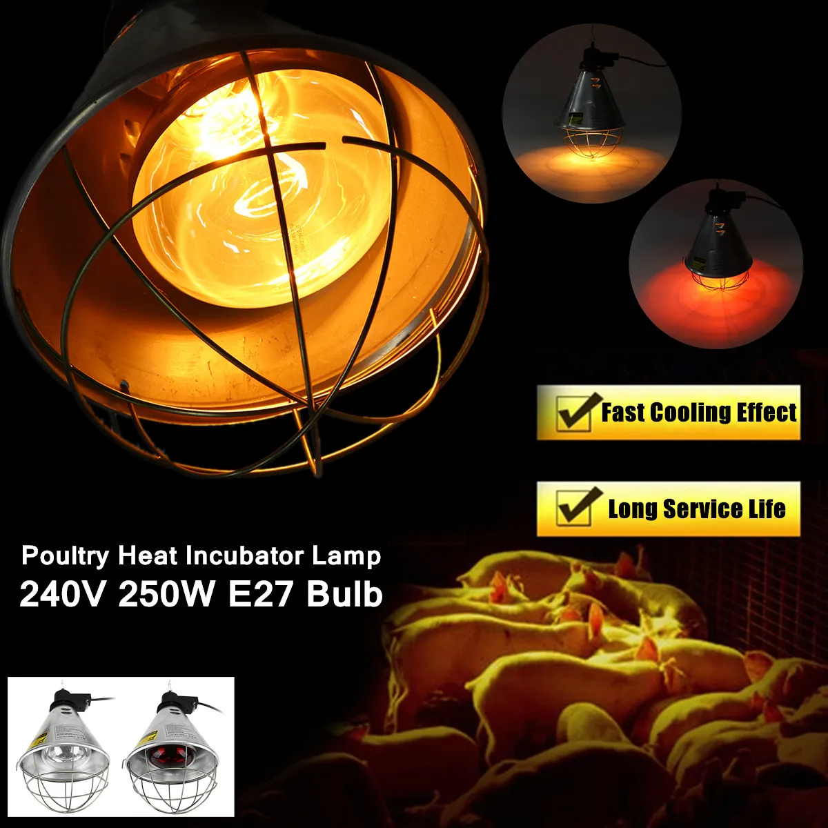 

Poultry Heat Incubator Lamp Bulb 240V 250W E27 for Animals Warm Healthy Fitted with 2.5m Power Cable with EU Plug Adapter