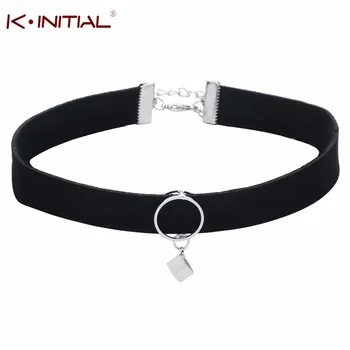 1Pcs Fashion Velvet Ribbon Chocker Necklace Square Pendant Neck Necklaces Women Black Sexy Autumn Winter Vintage Punk Accessory