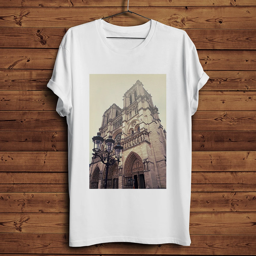 Винтажные Cathedrale Notre Dame de Paris художественный Мужская футболка с коротким рукавом
