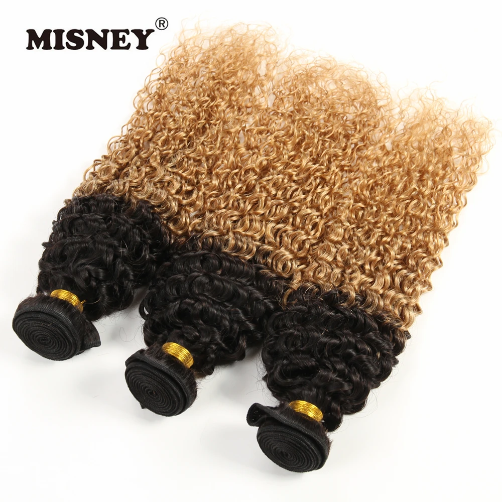 Бразильские волосы без волос Remy Ombre Jerry Curl T1B27 два тона 3 пучка плетение 100