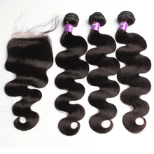 Body Wave Peruvian Human Hair Bundles With Closure Virgin Hair Bundles Lace Closure 3 Pcs Natural Color Hair Extensions CARA