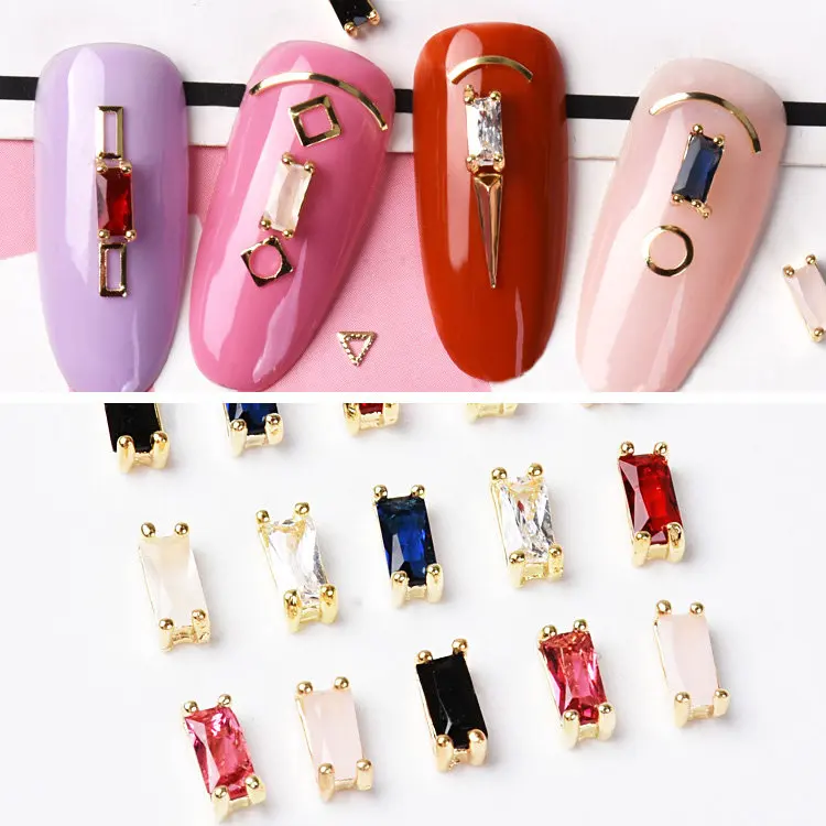 

new 10pcs Nail colored zircon alloy drill super shiny metal flat bottom square drill T-shaped glass rhinestone nail polish charm
