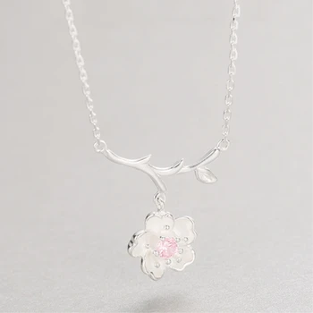 

Cute Cherry Blossom Art Short Clavicle Chain 925 Sterling Silver Temperament Personality Fashion Female Jewelry Necklace SNE038