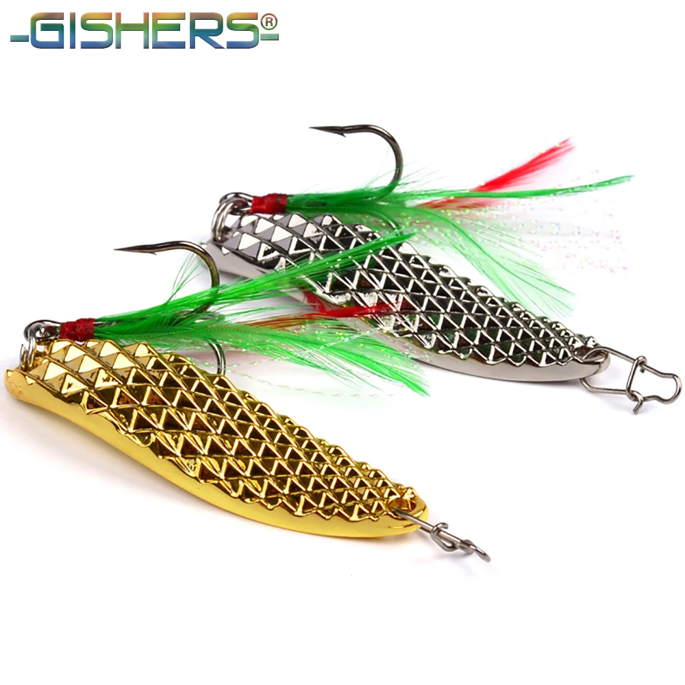 Gishers 1 шт. Ложка Крюк 20g 15g 10g 5g металла Рыбалка инструмент Серебряный/Золотой ложка
