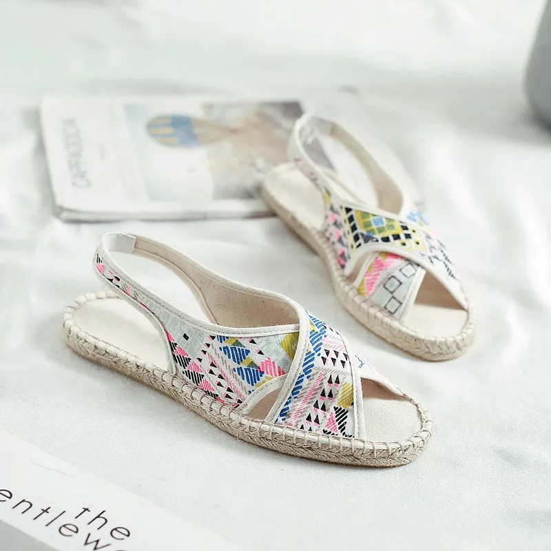 2 Paja 5 Lona Flats Pescador 4 Denim Verano Flamingos Calzado Sandalias De Mujeres Patrón Zapatos 2018 1 3 UCqxAA
