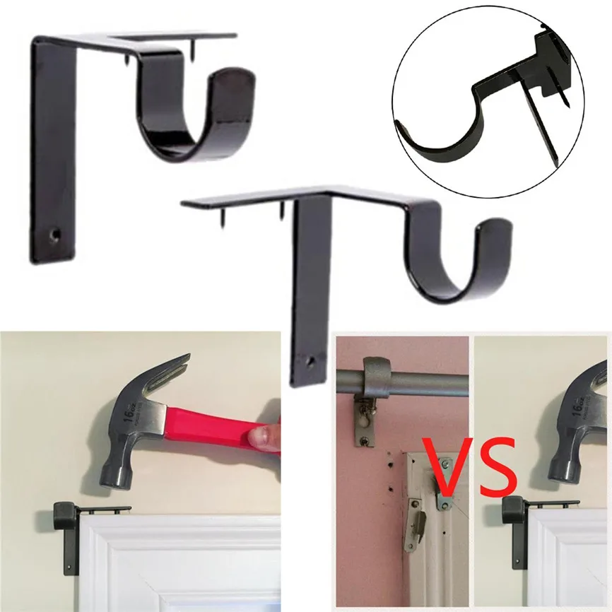 

1 Pair Curtain Rod Bracket Single Hang Curtain Rod + Center Support Bracket Into Window Frame Curtain Rod Bracket