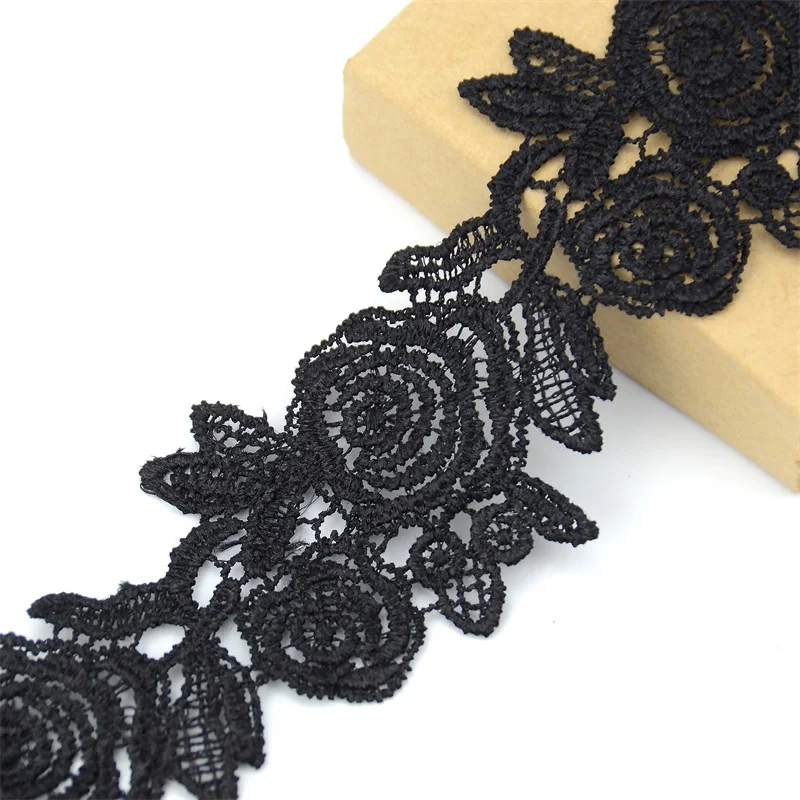 1 м/лот дешевая черная Роза Лента кружевная ткань для свадебного украшения для самодельного изготовления Аппликация Вышивка швейная отделка Одежда Поставки - Цвет: black