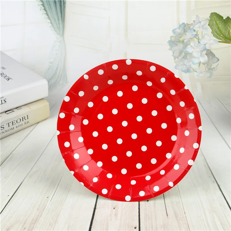 FANLUS 7inch colorful dots wave point disposable paper plates party tray Valentine Birthday Wedding Tableware cake barbecue (17)