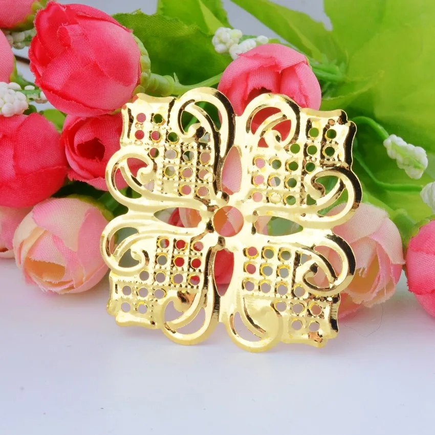 

Free shipping Retail 10Pcs Gold Tone Filigree Square Flower Wraps Connectors Metal Crafts Gift Decoration DIY 46x46mm F0705