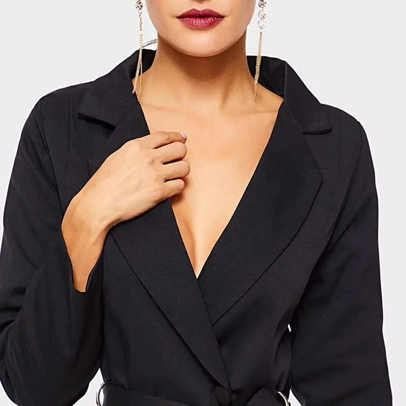 Office White Blazer Women 2019 Formal Long Outwear Ladies Tops Elegant Black Sexy Lace Up Autumn Overcoat Business Female Coat