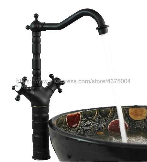 Basin Faucets Oil Rubbed Bronze Double Cross Handle Bathroom Sink Faucet Swivel Spout Bathbasin Vanity Mixer Taps Nsf093