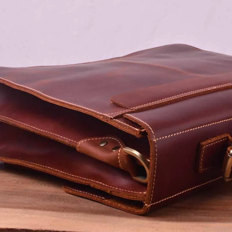 EUMOAN Men's handbag, crazy horse leather business vintage men's bag, head leather computer slanted shoulder bag