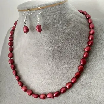 

Unique Pearls jewellery Store 8-9mm 18inches Red Freshwater Pearl Necklace Earrings Jewellery Set Charming Women Party Gift
