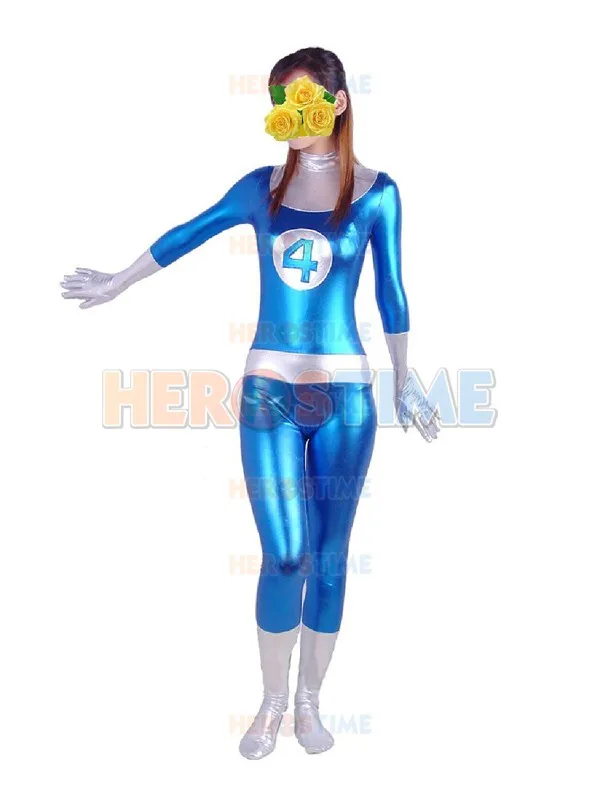FreeShippingFantasticFourCostumeBlueSilverShinyMetallic