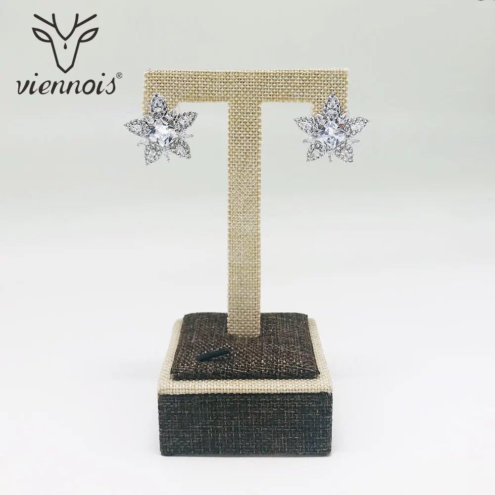 Viennois Silver / Black Color Stud Earrings For Women AAA Zircon Star Earrings Female Wedding Party Jewelry 2018