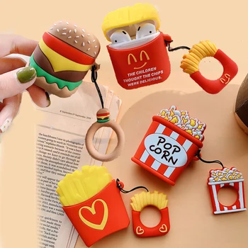 

For AirPods 1 2 Case Food Hamburger Popcorn Soft Silicone French Fries Finger Ring Cover Bluetooth Wireless Earphone Box Bags