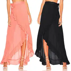 Женская длинная шифоновая юбка макси для выпускного вечера, Пляжное Платье в стиле бохо с высокой талией, летний праздничный сарафан с