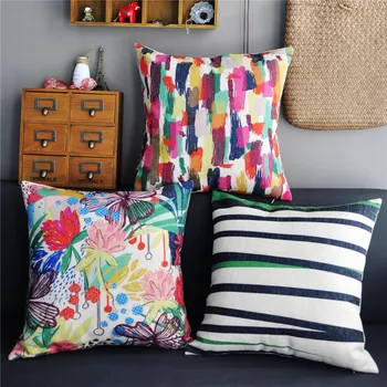 

Nordic Simple Watercolor Geometry Pattern 7832 Pillow Case Sofa Chair Waist Pillow cover Linen Cushion Cover Home Decorative