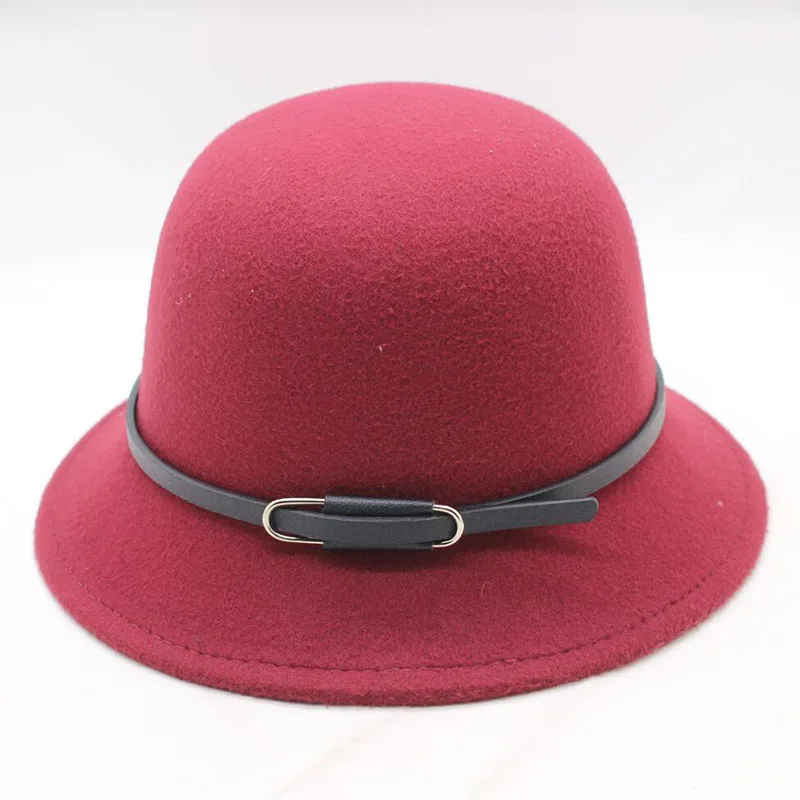 Good Quality Men Women Panama Wool Felt Fedoras with Black Belt Solid