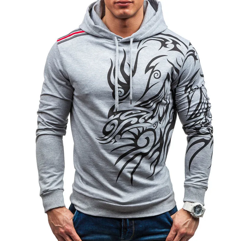 New Design Causal Black Grey Sweatshirts Spring Winter Hoodies For Men Fashion Dragon Printed Hoody Male Pullover Tracksuits