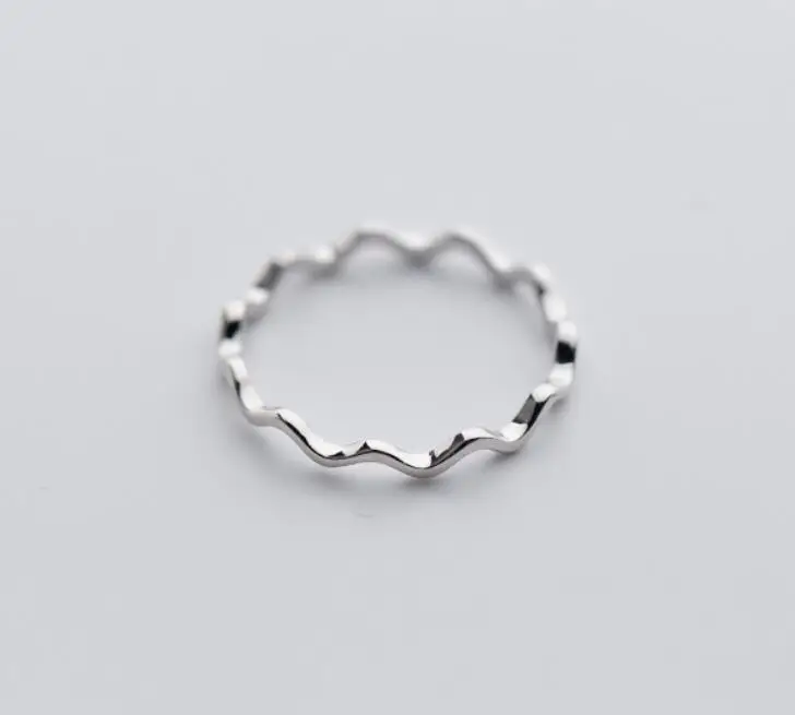 

925 Solid Sterling Silver Dainty Wavy Band Knuckle Midi Mid Finger Ring A3157