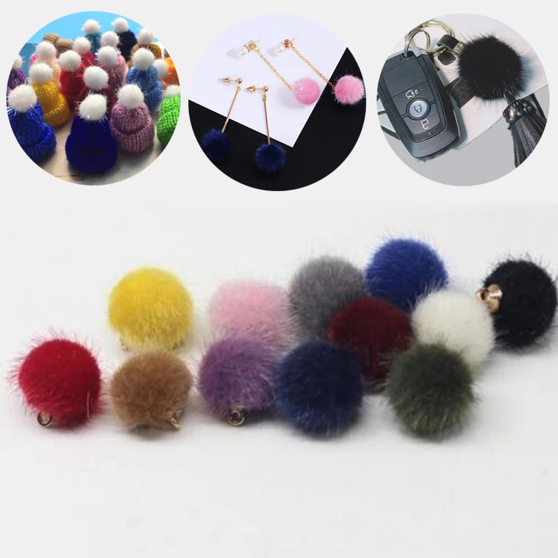 10pcs Fashion Colorful Mink Hair Fur Fan Shape Tassel Charm Round Plush Pompom Ball Beads Pendant for DIY Earring Jewelry Making