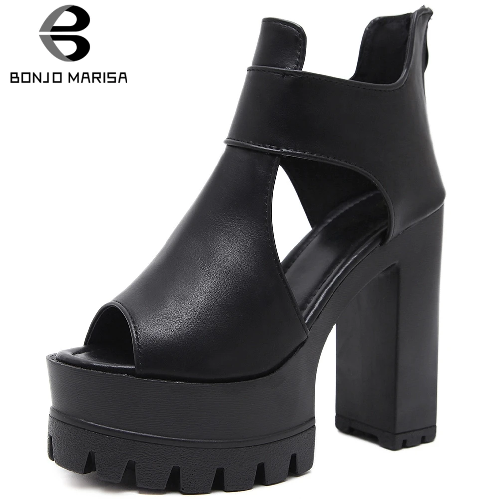 

BONJOMARISA Women's Fashion Platform Waterproof Super High Heels Shoes Woman Summer Boots Zipper Ankle Boots Women Shoes