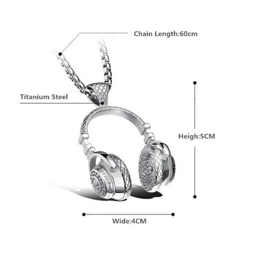 Унисекс Музыкальная подвеска в виде наушников ожерелье из титановой стали ювелирные изделия для мужчин хип-хоп Серебряная Длинная цепочка ожерелье винтажное Золотое ожерелье