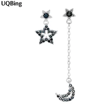 Новинка 925 Серебряная игла со стразами асимметричные серьги со звездами из австрийского темперамента Корейская индивидуальность безумные сережки