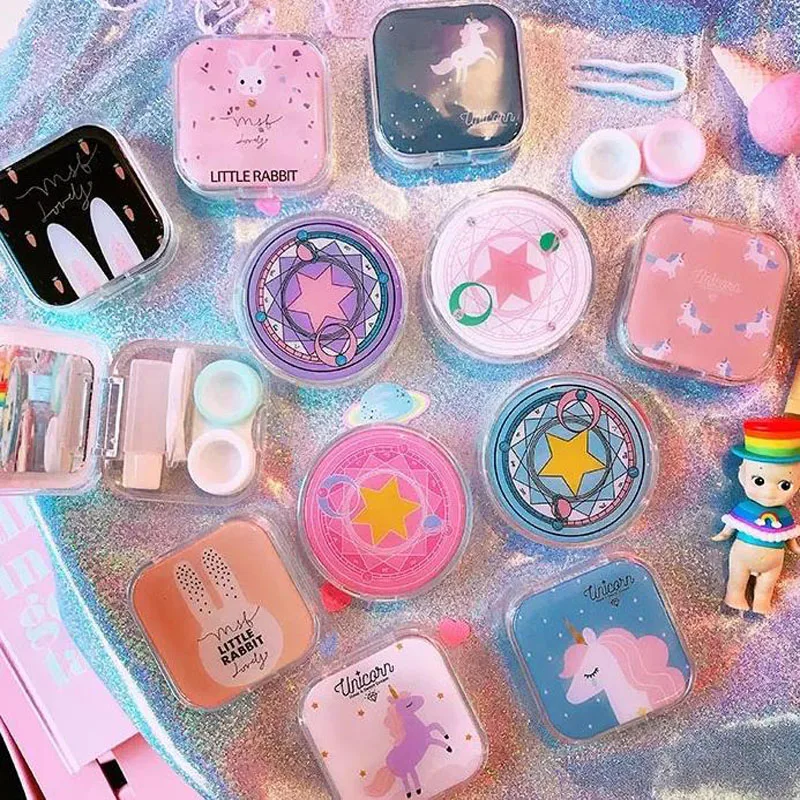 

1 Pcs Kawaii Cute Cartoon Girl Heart Contact Lens Box Student Soft Younger Sister Glasses Box Sakura Beautiful Pupil Box Nursing