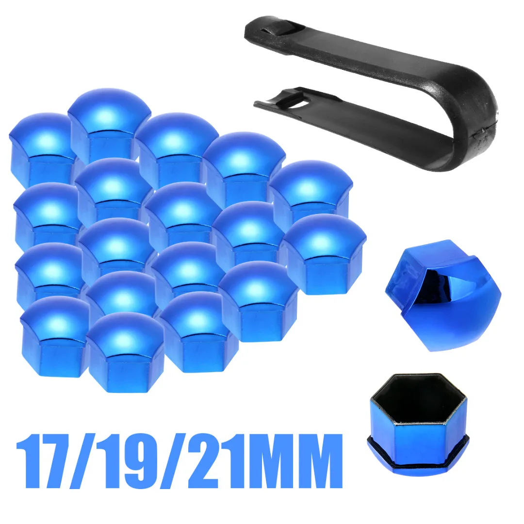 

20pcs/set 17/19/21mm Universal Wheel Nut Bolt Cover Cap Exterior Decoration Protecting Bolt + Removal Tool RED/BLUE