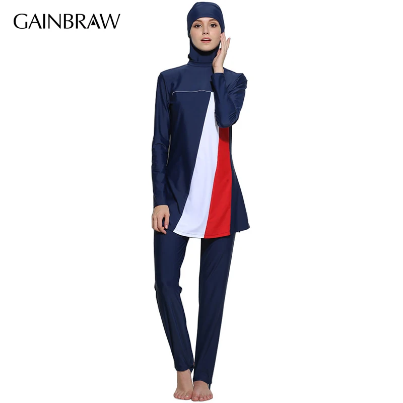 2017 Plus Size font b Muslim b font Swimwear Women Long Sleeve Two Piece font b