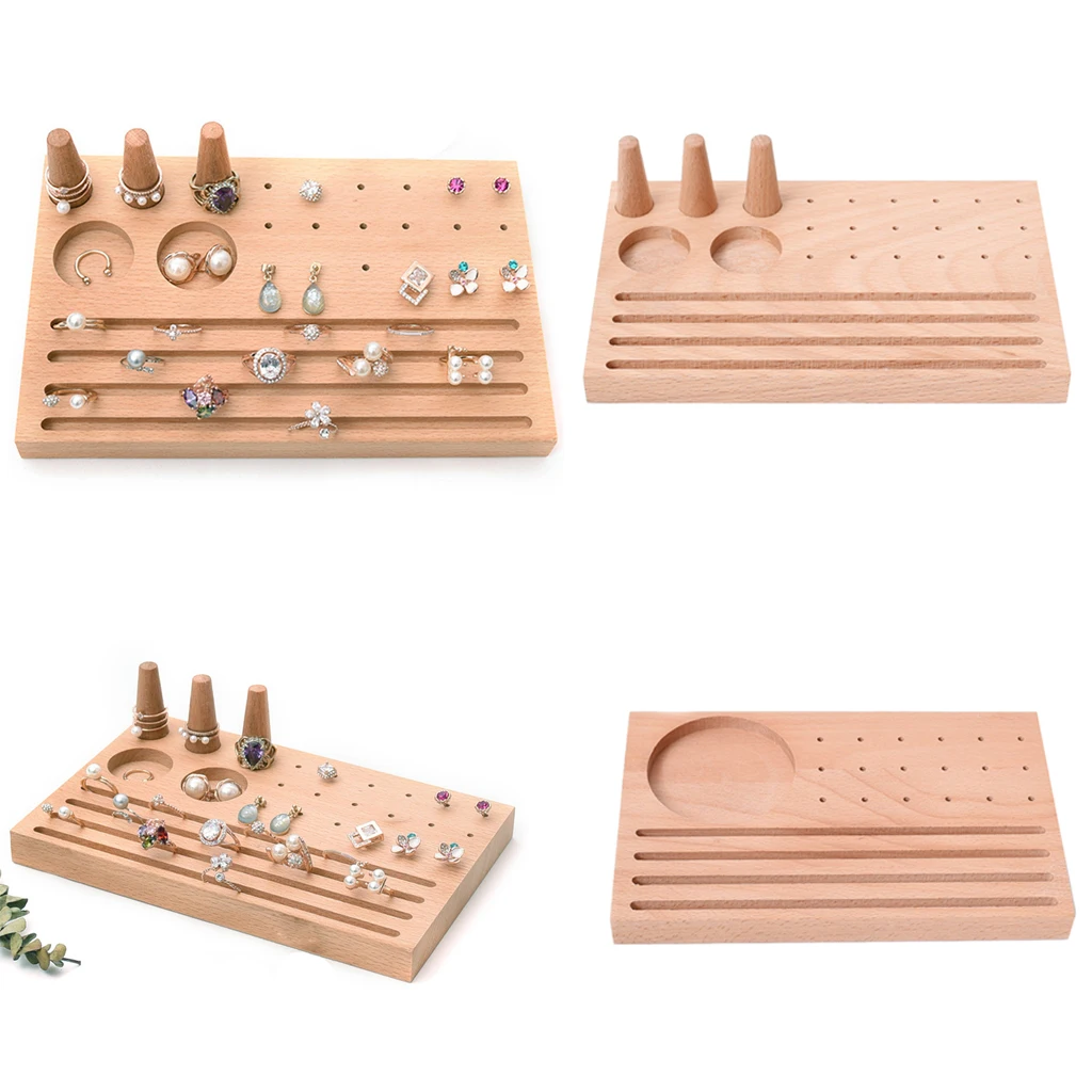 

Rectangle Base Finger Ring oorbellen display Stand Jewellery Ring Wooden Studs Tray for Countertop Showcase Personal Organize