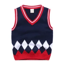 Детский свитер, жилет для детей от 3 до 8 лет roupas infantis, зимняя одежда для мальчиков в школьном стиле с треугольным вырезом Свитера для девочек Вязаный жилет, жилеты