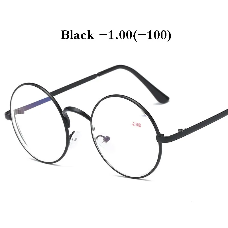 Iboode классические ретро круглые очки для близорукости для женщин с диоптрией-1,0 до-4,0 винтажная металлическая оправа близорукие очки для девочек - Цвет оправы: Black -1.00