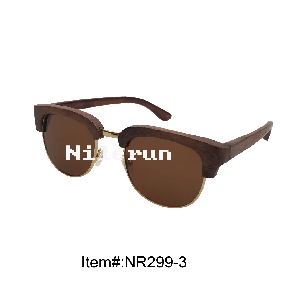 

brown polarized lens metal full frame bamboo half frame sunglasses